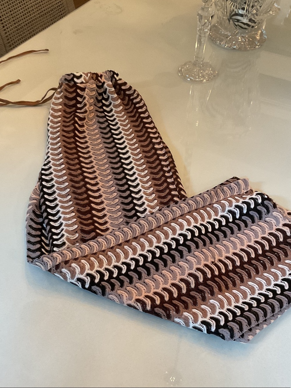 Beach pants cover up Knit Wave-Pattern Pants in Blush and Brown